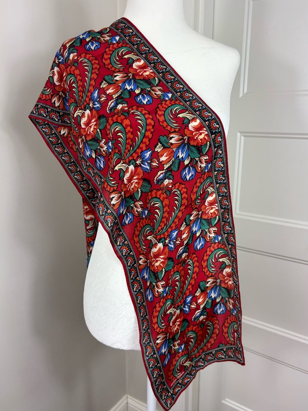 Vintage Albert Nipon Silk Fall Floral Rectangular Scarf